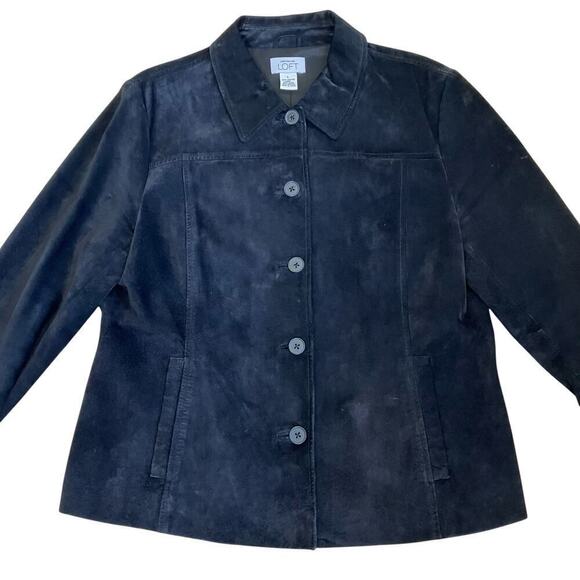 LOFT Vintage Y2K Black Suede Jacket Button Front Relaxed Casual Whimsygoth Sz L - Picture 15 of 16